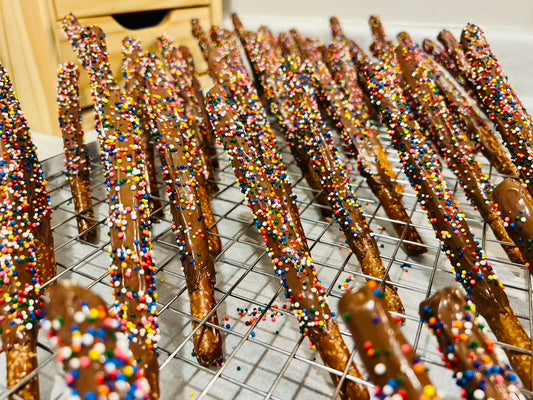 Hand-Dipped Chocolate Pretzel Rods